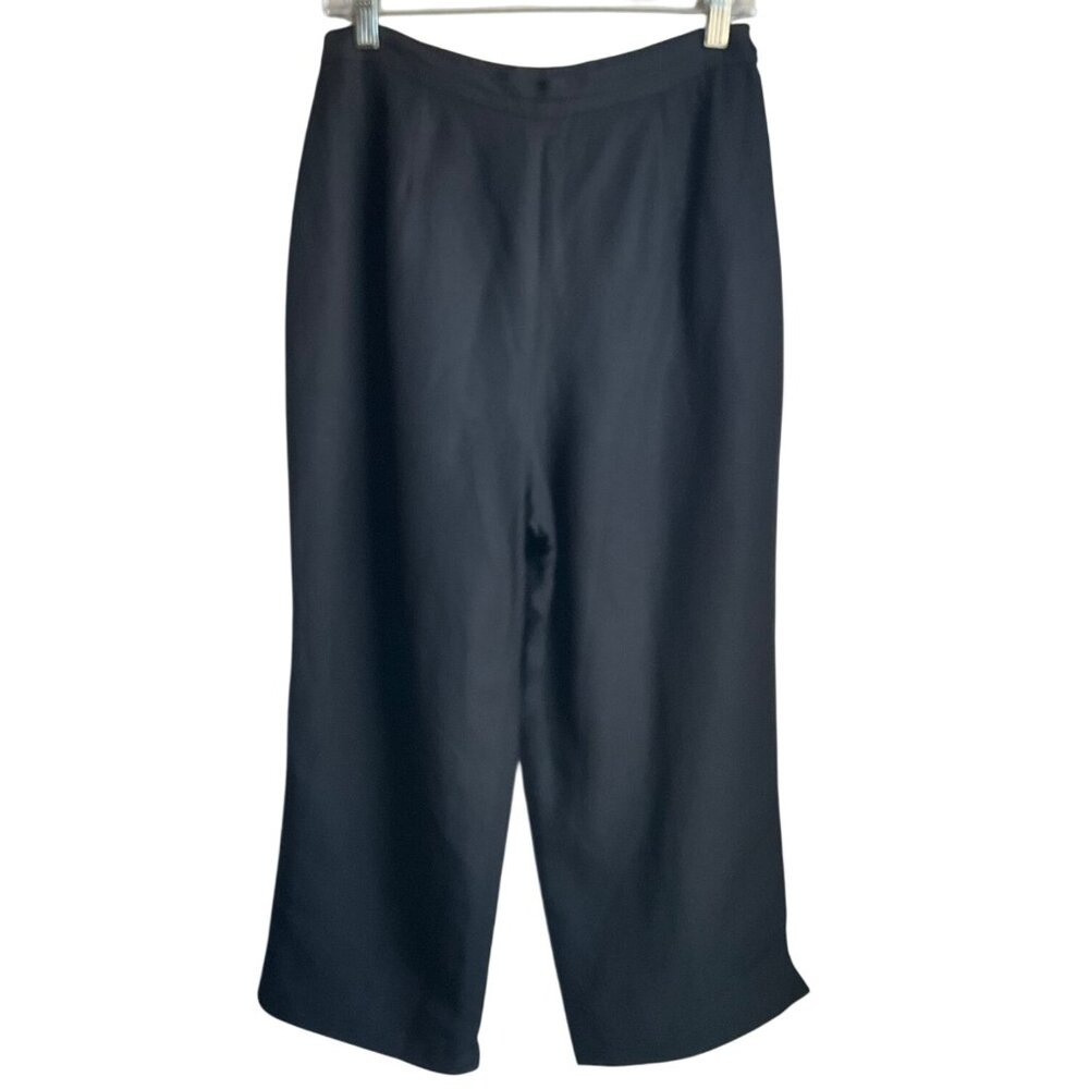 VTG Levine Classics Med-Large Black Wide-Leg Cropped Linen Bl Pants Culottes